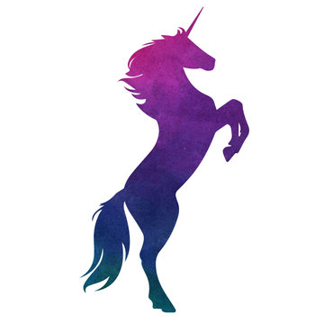 Watercolor vector unicorn silhouette illustration 