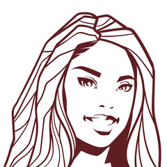 Closeup Portrait Of Beautiful Woman Sketch On White Background Vector Illustration