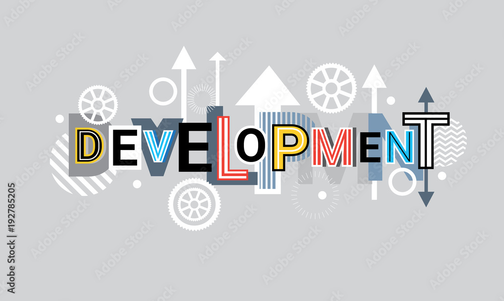 Poster development creative word over abstract geometric shapes background web banner vector illustration