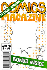 Editable comic book cover with abstract explosion background.