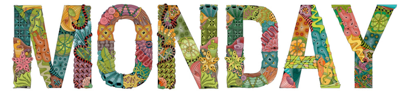 Word MONDAY. Vector decorative zentangle object
