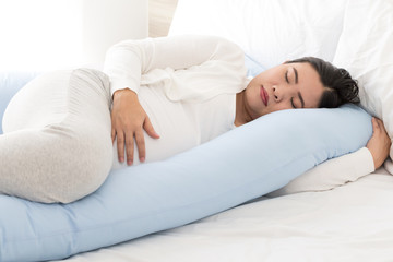 Sleeping positions during pregnancy concept - obrazy, fototapety, plakaty