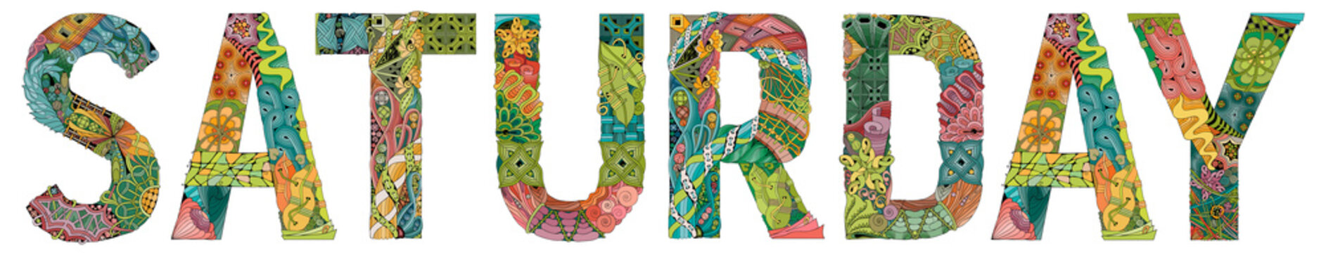 Word SATURDAY. Vector decorative zentangle object
