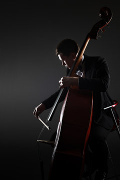 Double bass player contrabass playing