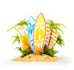 Surf boards on paradise island