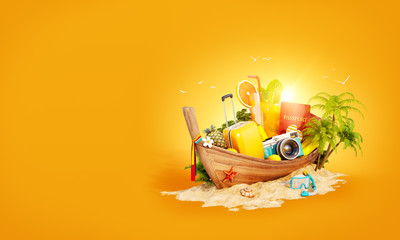 Beautiful Thai boat with suitcase