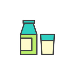 Milk bottle and glass filled outline icon, line vector sign, linear colorful pictogram isolated on white. Symbol, logo illustration. Pixel perfect vector graphics