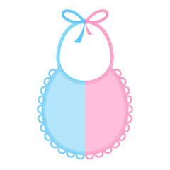Baby bib in blue and pink colors isolated on white background. Vector illustration of baby feeding supplies.