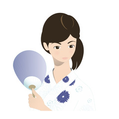 浴衣の女性と団扇