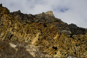 1/15/2018-Provo,UT/USA-mountain peaks up rock canyon on the wasatch mountain range from crag to snow whisped summits