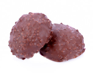 Chocolate  with almond isolated on white background.