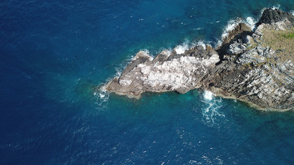 Aerial photo island coastline and sea