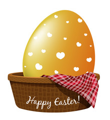 Yellow egg in basket on easter card