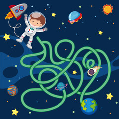 Puzzle game template with astronaut flying in space