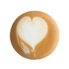 top view  coffee latte art isolated on white background