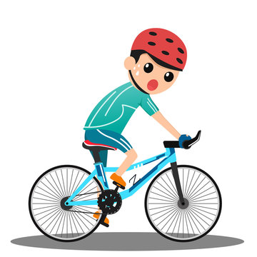 Racing cyclist in action. cartoon man cycling editable vector illustration.