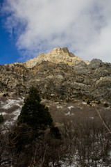 1/15/2018-Provo,UT/USA-mountain peaks up rock canyon on the wasatch mountain range from crag to snow whisped summits