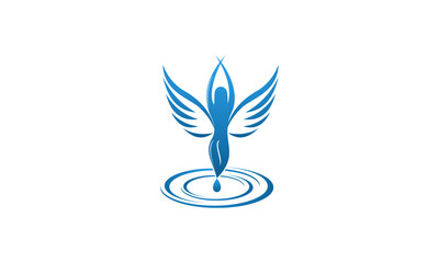 Beauty Angel Water Drop Illustration Vector Logo, Drop Water Flying Line Modern Creative Logo