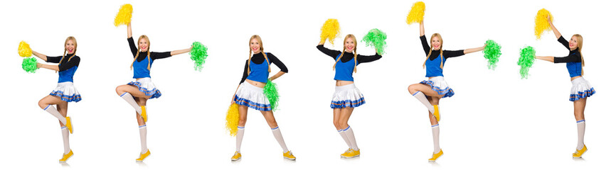 Woman cheerleader isolated on the white
