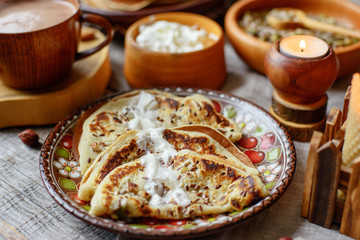 wooden dishes and food