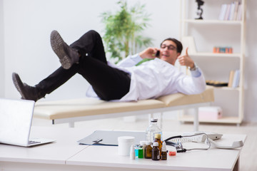 Fototapeta premium Doctor relaxing after complex surgery in hospital