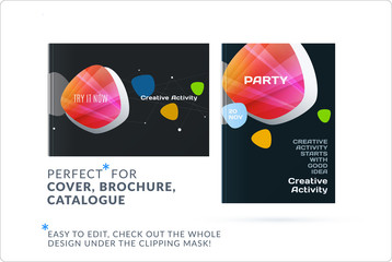 Set of design brochure, abstract annual report, horizontal cover layout, flyer in A4 with vector colourful rounded shapes