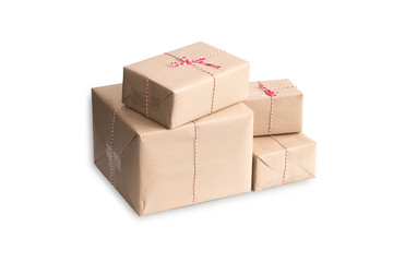 Stack of cardboard box on isolated white background with clipping path