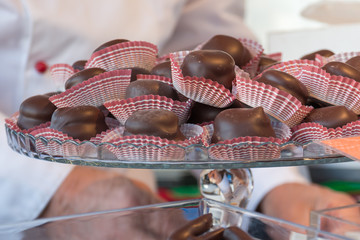 Group of Filling Chocolate on Glass Tray