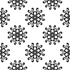 Black floral seamless pattern on white background