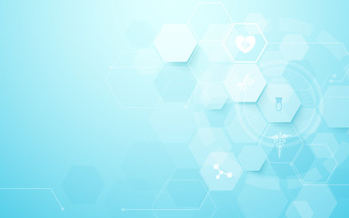 Abstract geometric hexagons shape medicine and science concept background