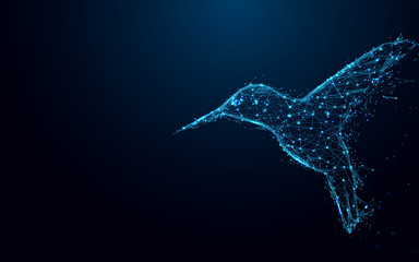 Abstract Hummingbird form lines and triangles, point connecting network on blue background. Illustration vector © pickup