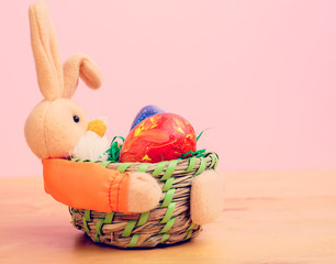 easter bunny in basket with egg