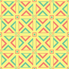 Geometric seamless pattern. Yellow background with pink and green design