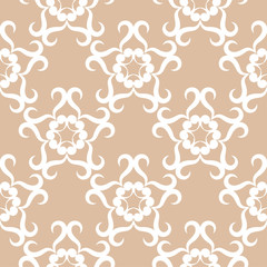 White floral seamless design on beige background