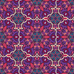 Ornate floral seamless texture, endless pattern with vintage mandala elements.