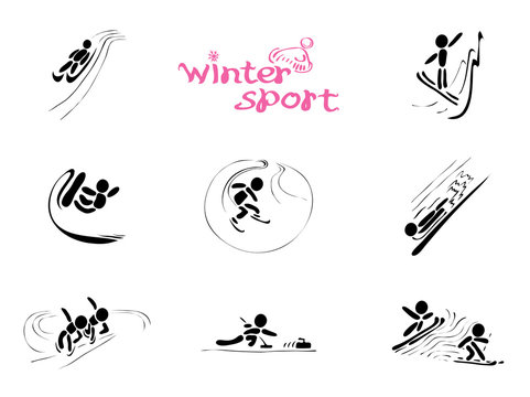  in winter sports/ vector icons with single and team competitions 