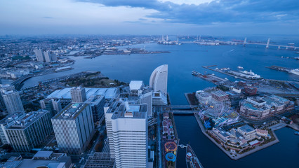 Fototapeta na wymiar Night light Yokohama cityscape hight view with modern building in Japan
