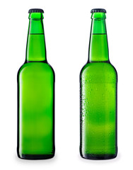green beer bottles set