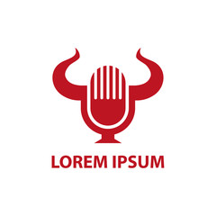 Retro microphone and bull horns minimalistic icon. Karaoke in the restaurant logo.