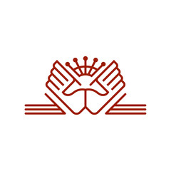 Hands and crown linear emblem.