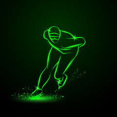 Speed skater. Green neon winter sport illustration.