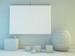 Blank design horizontal calendar template with soft shadows. 3D