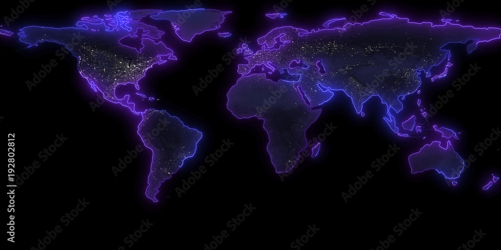 Poster 3d rendering of the contour of the planet earth. you can see continents, borders of the seas and oce