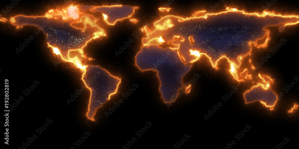 Poster 3d rendering of the contour of the planet earth. you can see continents, borders of the seas and oce