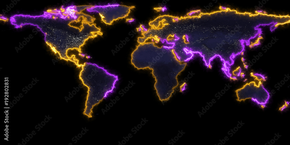Poster 3d rendering of the contour of the planet earth. you can see continents, borders of the seas and oce