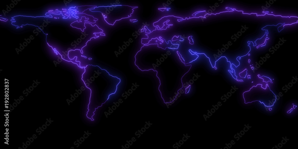 Poster 3d rendering of the contour of the planet earth. you can see continents, borders of the seas and oce