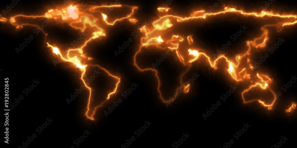 Poster 3d rendering of the contour of the planet earth. you can see continents, borders of the seas and oce