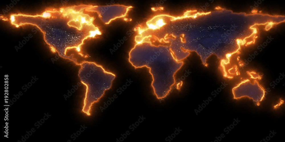 Poster 3d rendering of the contour of the planet earth. you can see continents, borders of the seas and oce