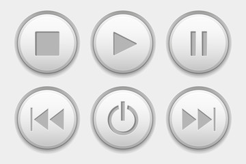 Media buttons. White audio icons set