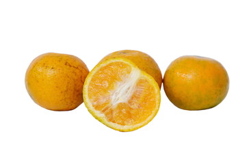 tangerine orange with water drop half cut on white background